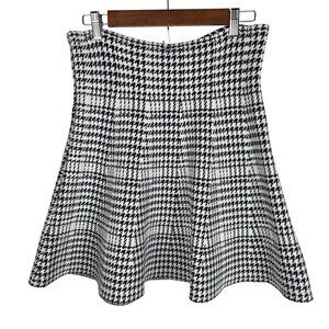 Classic Concepts Mini Skirt Sz Large Houndstooth ALine Pullon Black White Preppy